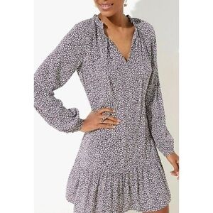 Loft Vine Split Tie Neck Long Sleeve Ruffle Hem Flowy Dress Victorian Plum